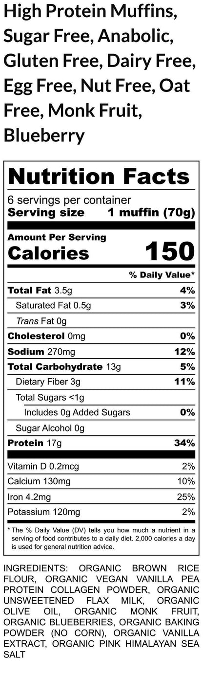 High Protein Muffins, Gluten Free, Sugar Free, Dairy Free, Egg Free, Monk Fruit, Vegan Collagen, Blueberry, Fitness Gifts, Healthy Breakfast