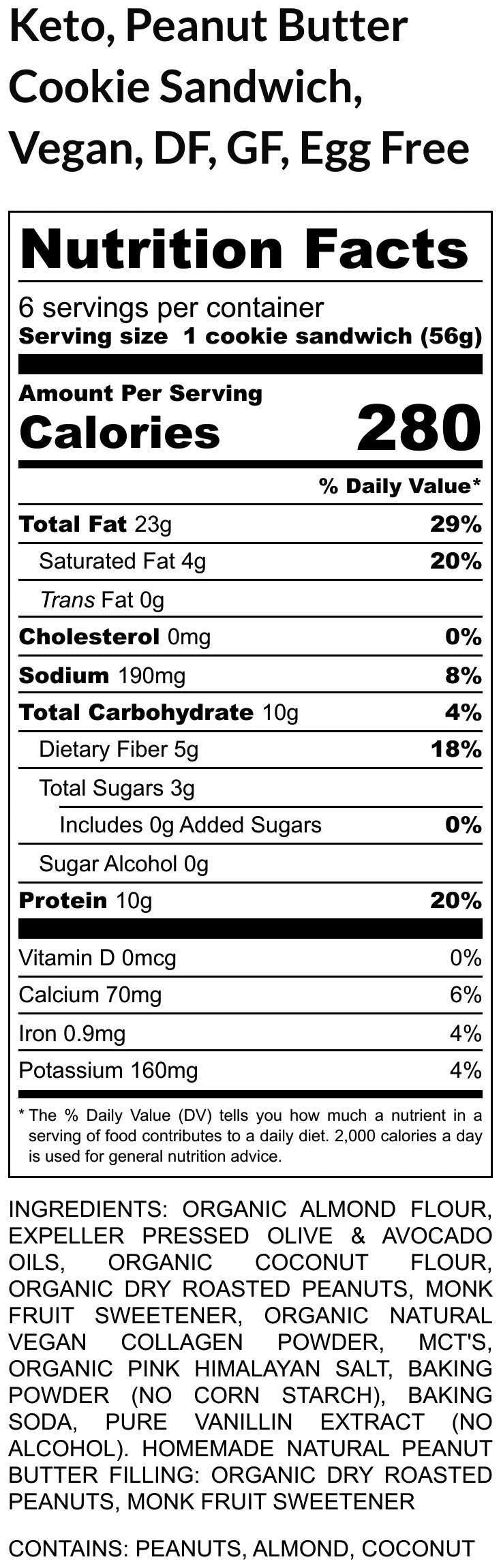 KETO, Peanut Butter Cookie Sandwich, Gluten Free, Egg Free, Dairy Free, Vegan, Grain Free, Sugar Free, Collagen, Weight Loss, Low carb diet
