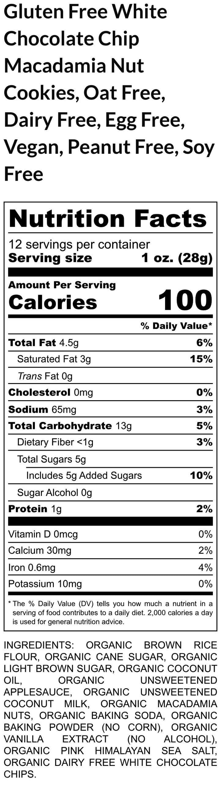 Low Sugar Cookies, Gluten Free, Egg Free, Dairy Free, Oat Free, White Chocolate Chip, Vegan, Nut Free, Birthday, Low Fat, Graduation Gift