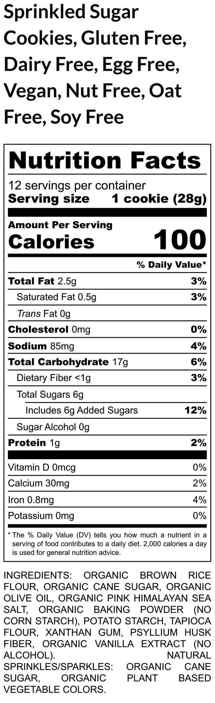 Gluten Free Sugar Cookies, Natural Sprinkles, Dairy Free, Vegan, Nut Free, Oat Free, Christmas snack, Birthday, Coconut Sugar, Sugar Free