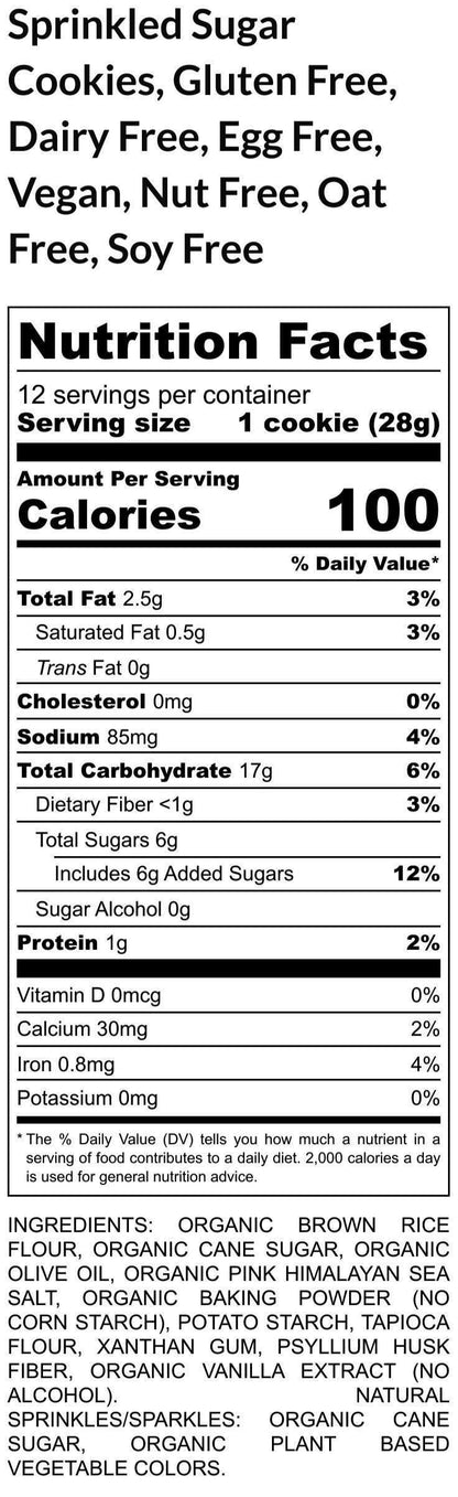 Gluten Free Sugar Cookies, Natural Sprinkles, Dairy Free, Vegan, Nut Free, Oat Free, Christmas snack, Birthday, Coconut Sugar, Sugar Free