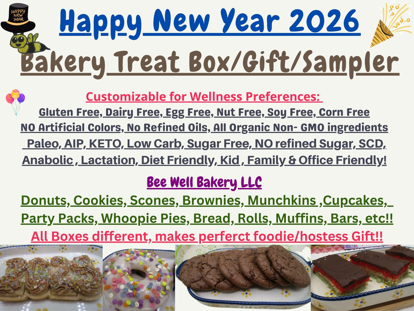 Bakery Box Sampler, New Years 2026, Customizable: Gluten Free, Dairy Free, Sugar Free, Vegan, Nut Free, Keto, AIP Paleo, High Protein, Gifts
