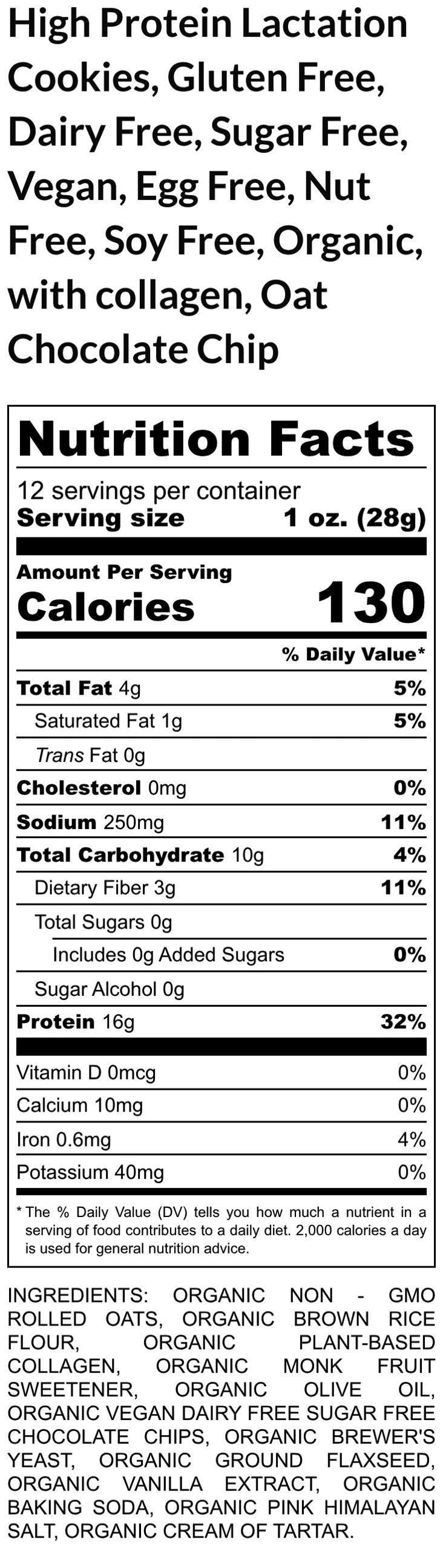 Sugar Free Lactation Cookie, Gluten Free, Vegan, Dairy Free, Egg Free, Breastfeeding, Brewer's Yeast, New Mom Gift, Breast Milk, Nut Free