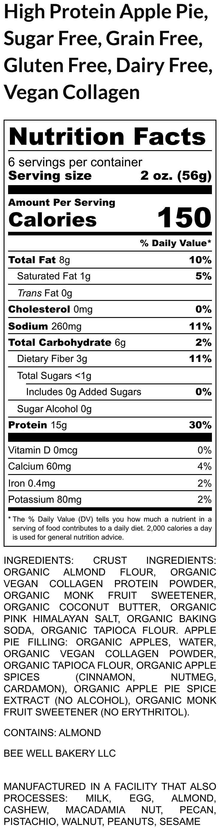 High Protein Apple Pie, Sugar Free, Grain Free, Gluten Free, Dairy Free, Vegan Collagen, Low Carb snack, Fitness Gift, Holiday Brunch Pastry