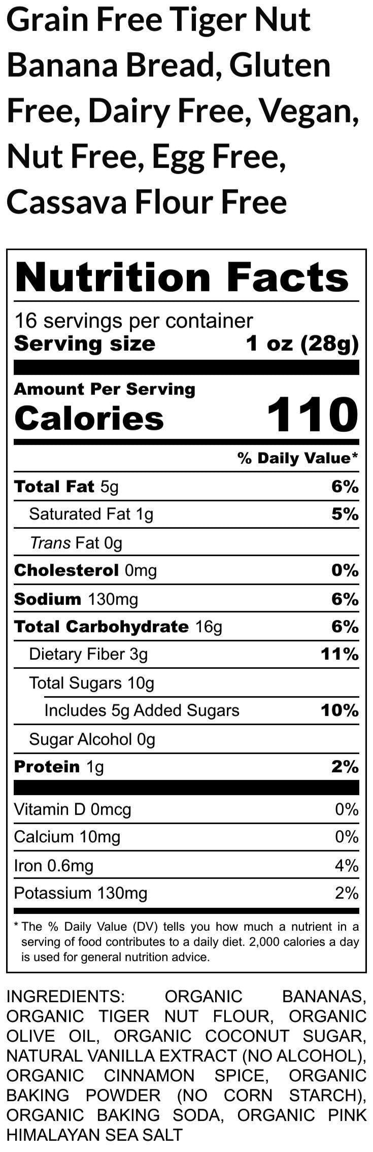 Grain Free, AIP Paleo, Banana Bread, Tiger Nut Flour, Gluten Free, Egg Free, Dairy Free, Nut Free, Mother's Day Gift, Autoimmune, Hashimoto