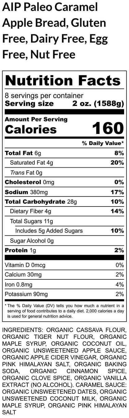 AIP Paleo Caramel Apple Bread, Gluten Free, Dairy Free, Vegan, Egg Free, Nut Free, FODMAP, Grain Free, Autoimmune protocol, Wellness Gift