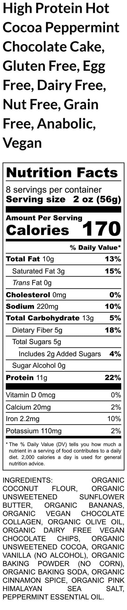 Gluten Free High Protein Chocolate Pudding Cake, Hot Cocoa Peppermint, Dairy Free, Vegan, Nut Free, Grain Free snacks, Christmas Dessert Bar