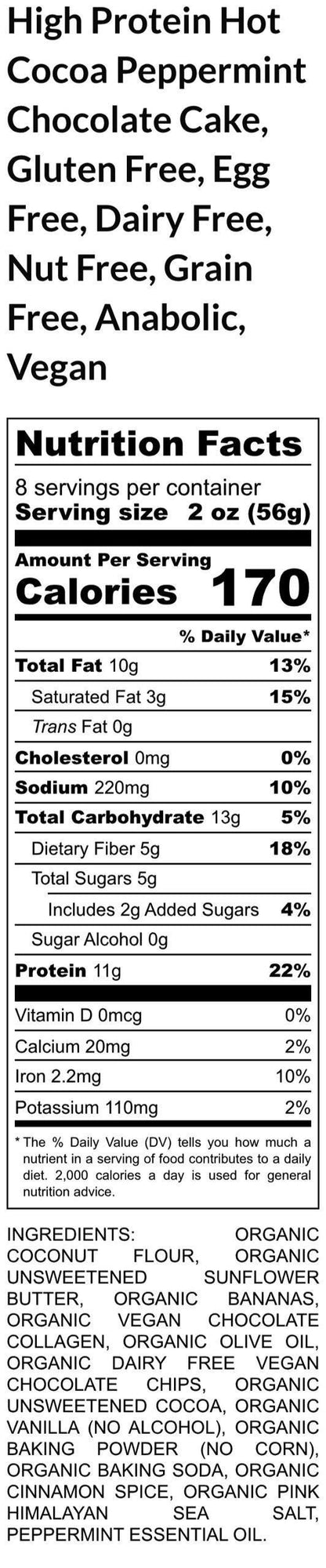 Gluten Free High Protein Chocolate Pudding Cake, Hot Cocoa Peppermint, Dairy Free, Vegan, Nut Free, Grain Free snacks, Christmas Dessert Bar