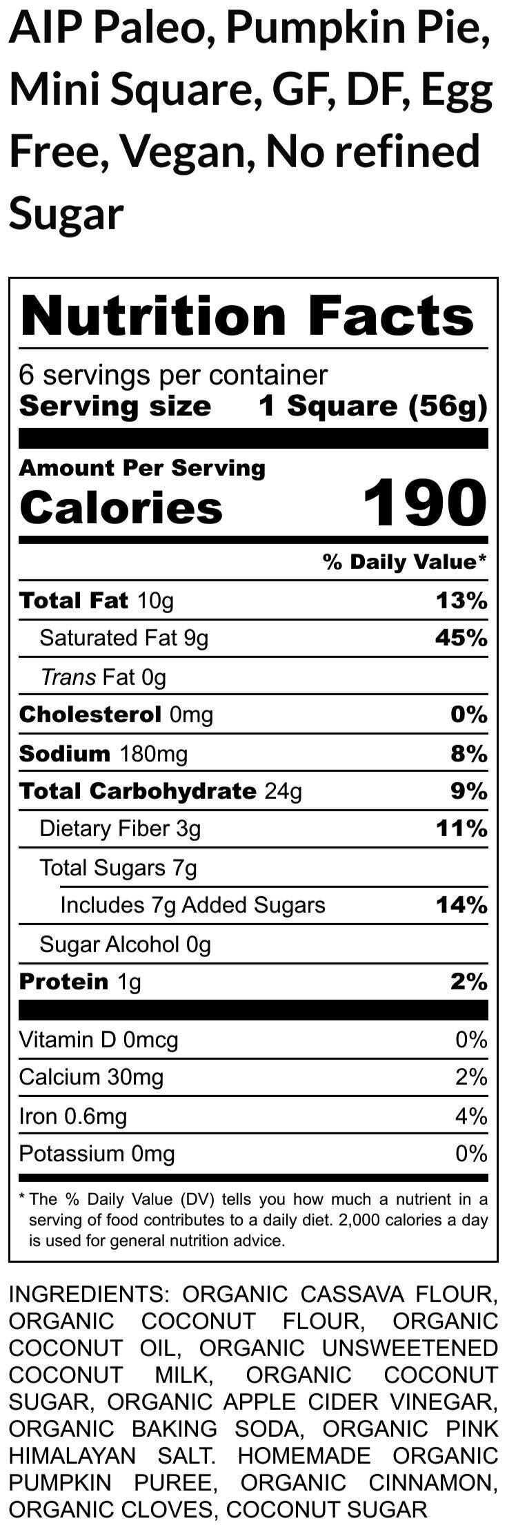 AIP Paleo Pumpkin Pie Square, Gluten Free, Grain Free, Soft Baked pastry, Vegan, AIP Protocol, Healthy Dessert, Organic snack, wellness gift