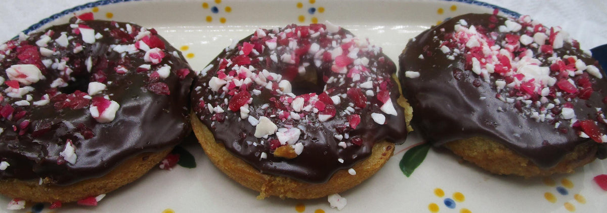 Gluten Free Donuts, Candy Cane, Dairy Free, Vegan, Egg Free, Nut Free, School safe Snacks, Christmas Party Treats, Allergy Friendly Gifts