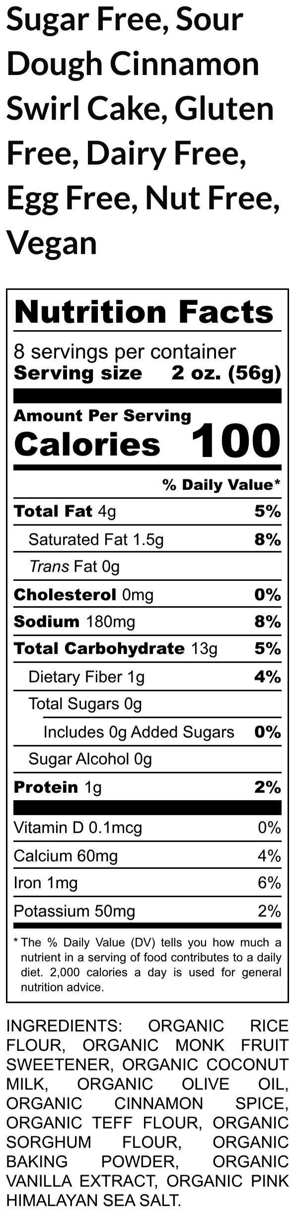 Sugar Free Cinnamon Swirl Cake, Sour Dough, Gluten Free, Dairy Free, Egg Free, Vegan, Nut Free, Yeast Free, Birthday Gift, Holiday breakfast
