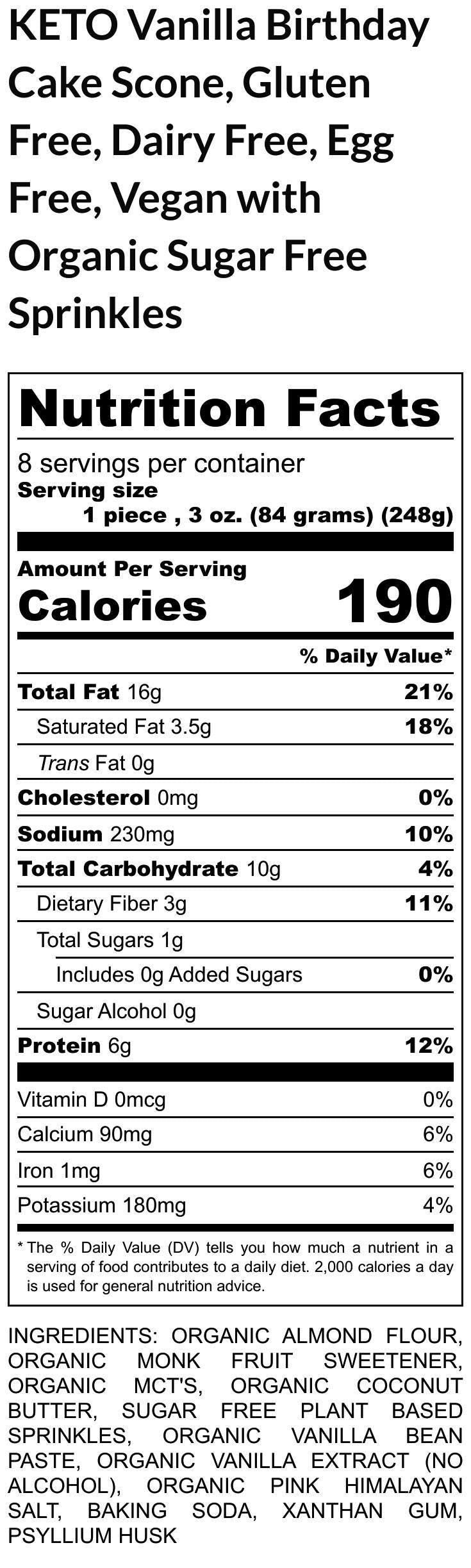 KETO, Scones, Vanilla Birthday Cake, Gluten Free, Egg Free, Dairy Free, Sugar Free, No Erythritol, Grain Free, Brunch, Hostess Gift, Wedding