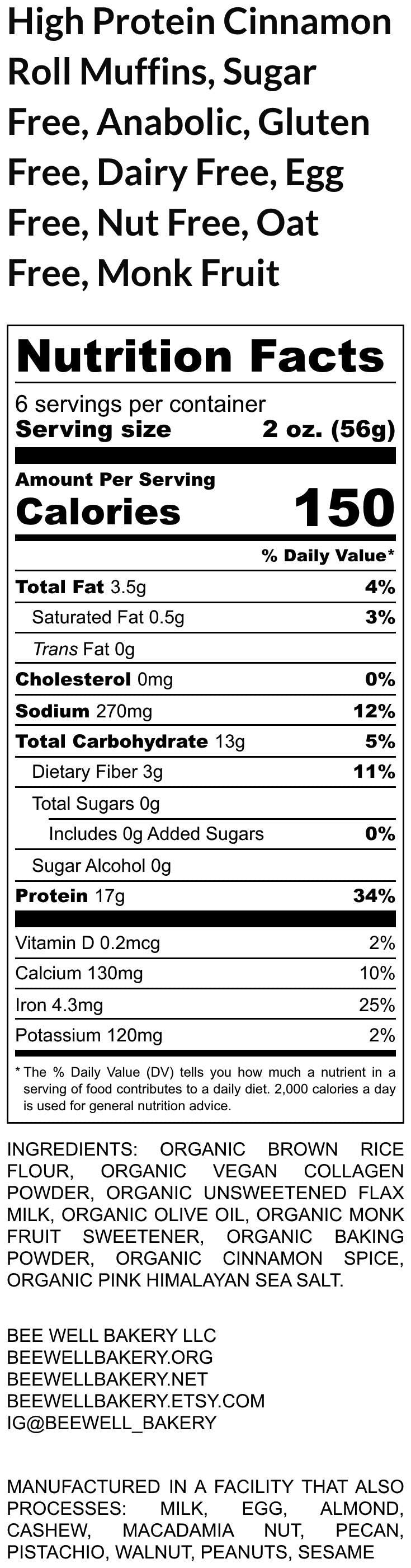 High Protein Muffins, Cinnamon Roll, Anabolic, Gluten Free, Dairy Free, Egg Free, Vegan, Sugar Free, Plant based Collagen, Fitness breakfat