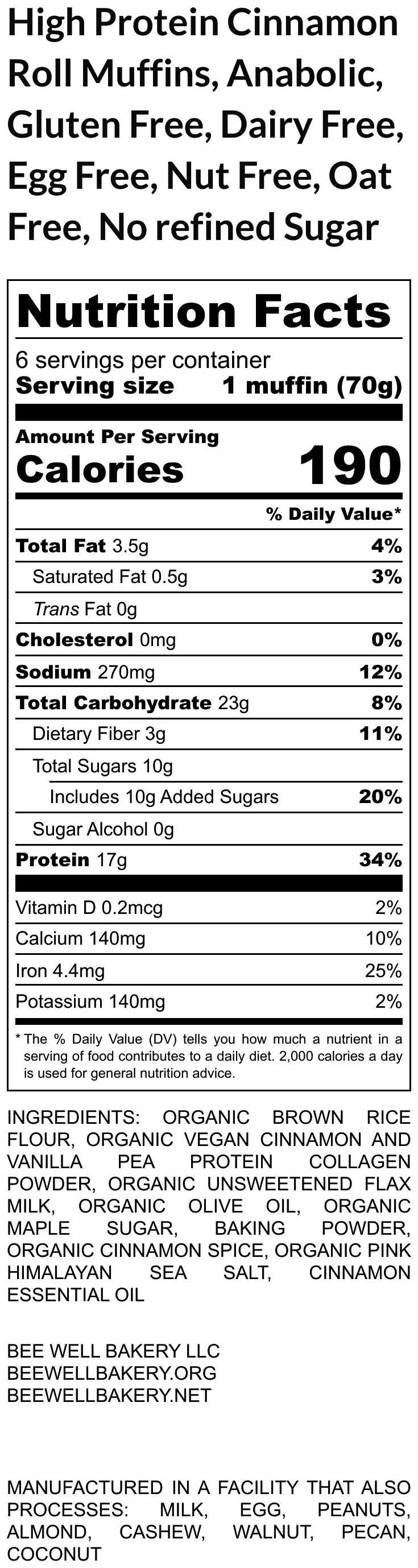 High Protein Muffins, Cinnamon Roll, Anabolic, Gluten Free, Dairy Free, Egg Free, Vegan, Sugar Free, Plant based Collagen, Fitness breakfat