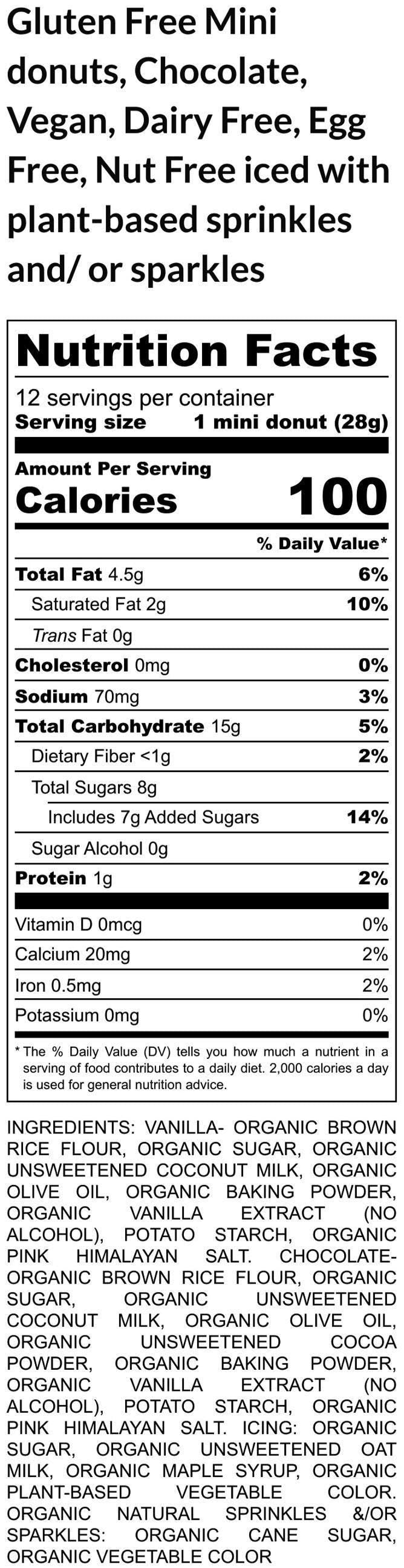 Gluten Free Mini Donuts, Christmas, Dairy Free, Vegan, Vanilla, Chocolate, Nut Free, Holiday Party, School Safe snacks, Natural Sprinkles