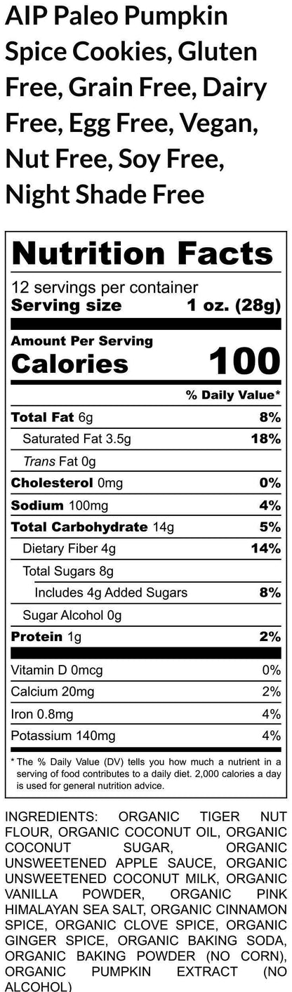 AIP Paleo, Tiger Nut, Pumpkin Spice Cookie, Grain Free, Gluten Free, Dairy Free, Vegan, Night Shade Free, Autoimmune Protocol, Reduced Sugar