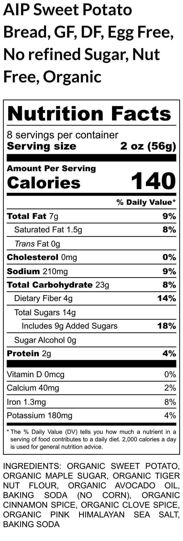 AIP Paleo Sweet Potato Bread, Gluten Free, Dairy Free, Vegan, Egg Free, Grain Free, Organic, AIP Protocol, Tiger Nut Flour, Thanksgiving