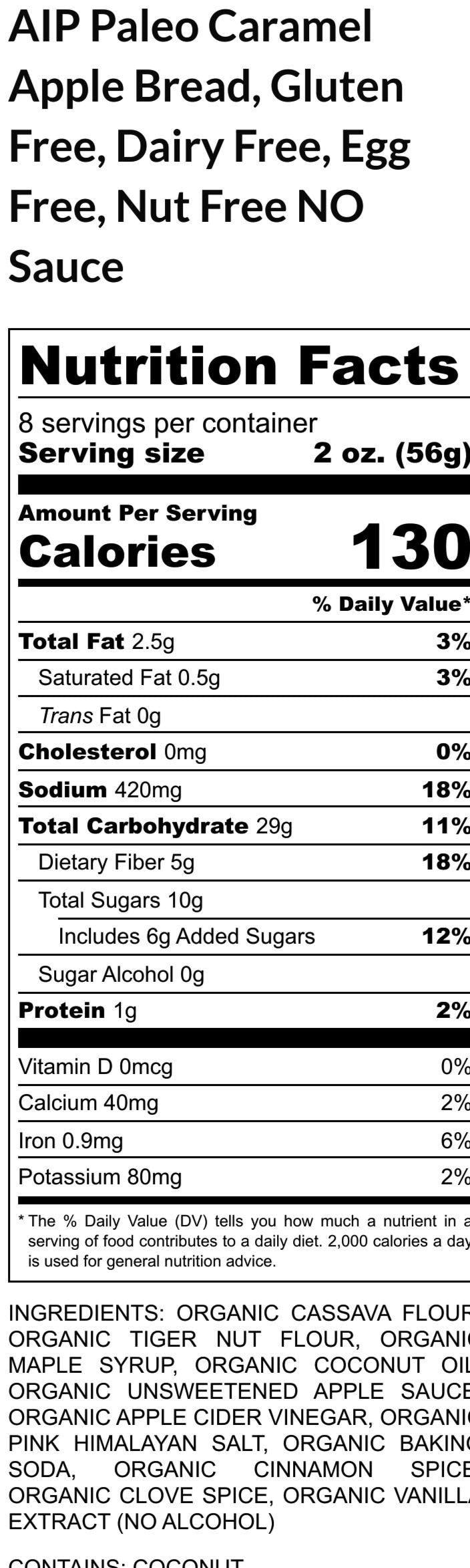 AIP Paleo, Caramel Apple Bread, Gluten Free, Vegan, Fall Gift, No Refined Sugar, Egg Free, Dairy Free, Nut Free, Autoimmune, FODMAP Diet