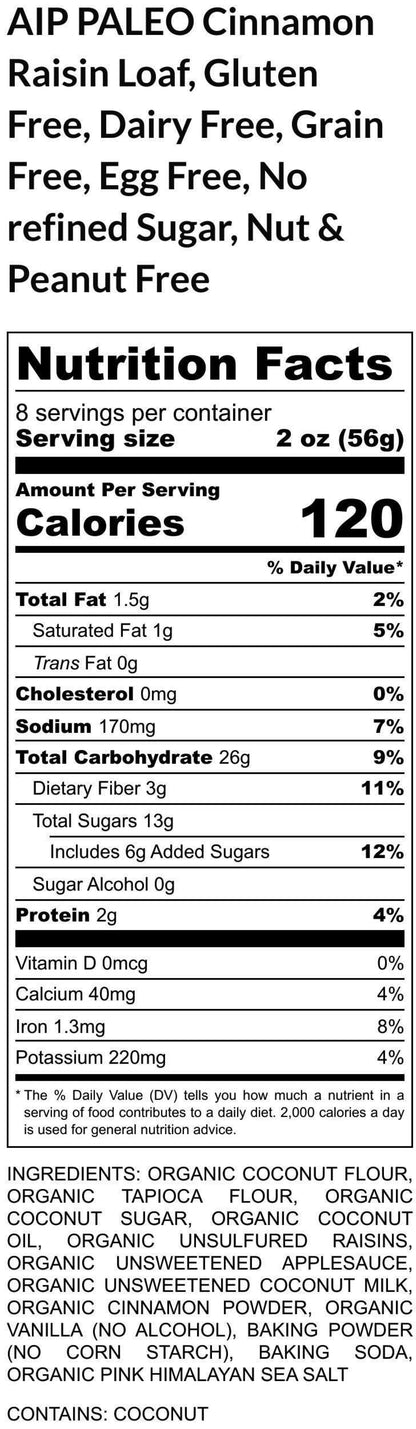 AIP Paleo Cinnamon Raisin Bread, Grain Free, Gluten Free, Dairy Free, Egg Free, Nut Free, Vegan, Autoimmune Protocol, Cassava Free snacks