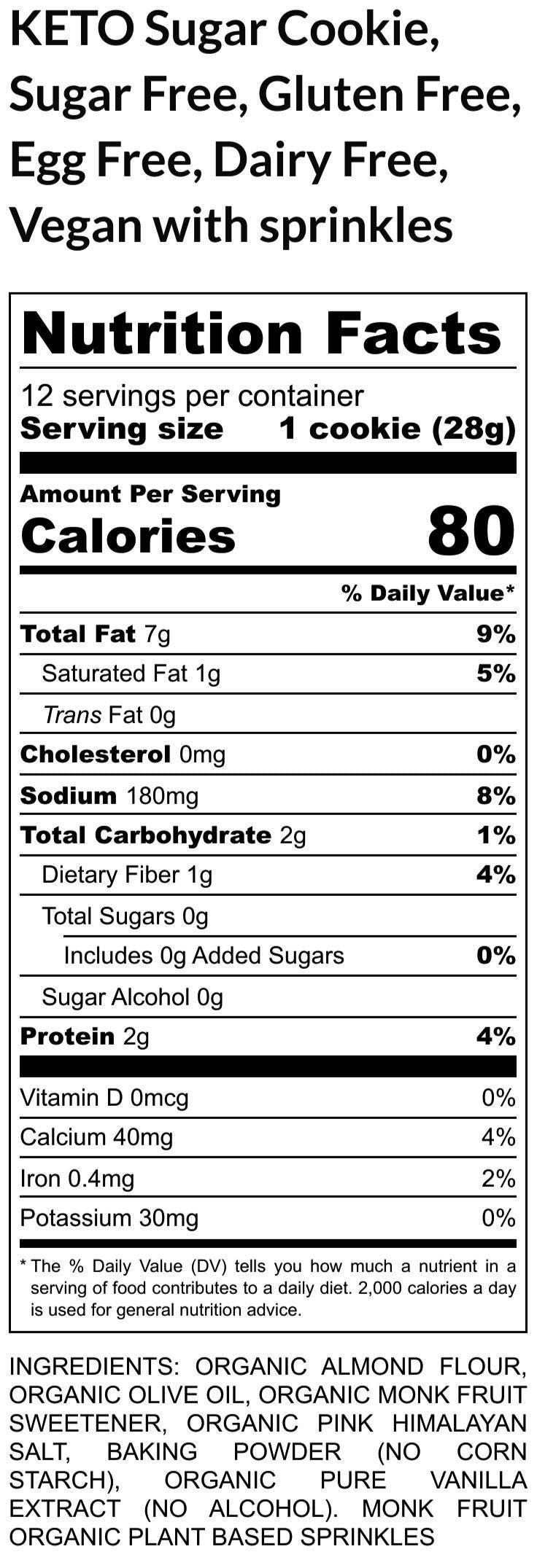 KETO Sugar Cookie, Gluten Free, Egg Free, Dairy Free, Vegan, Low Cal, Sugar Free, Birthday Gift, Weight Loss, Low Net Carb, Erythritol Free