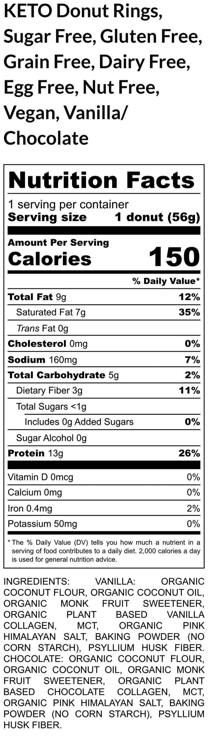 Keto Donut, Gluten Free, Dairy Free, Egg Free, Vegan Collagen, Chocolate, Weight Loss, No Erythritol, Vanilla, Sugar Free, low calorie treat