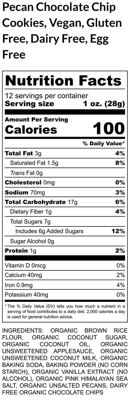 Gluten Free Pecan Chocolate Chip Cookies, Dairy Free, Vegan, Low Sugar, Oat Free, Birthday Gift, Organic Bakery, Valentine's Day Treats