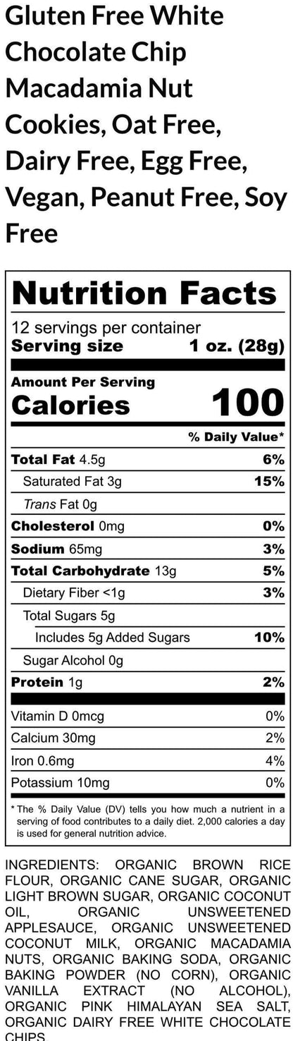 Gluten Free White Chocolate Chip Macadamia Nut Cookies, Dairy Free, Egg Free, Vegan, Birthday Gifts, Low Sugar snacks, Back to School treat