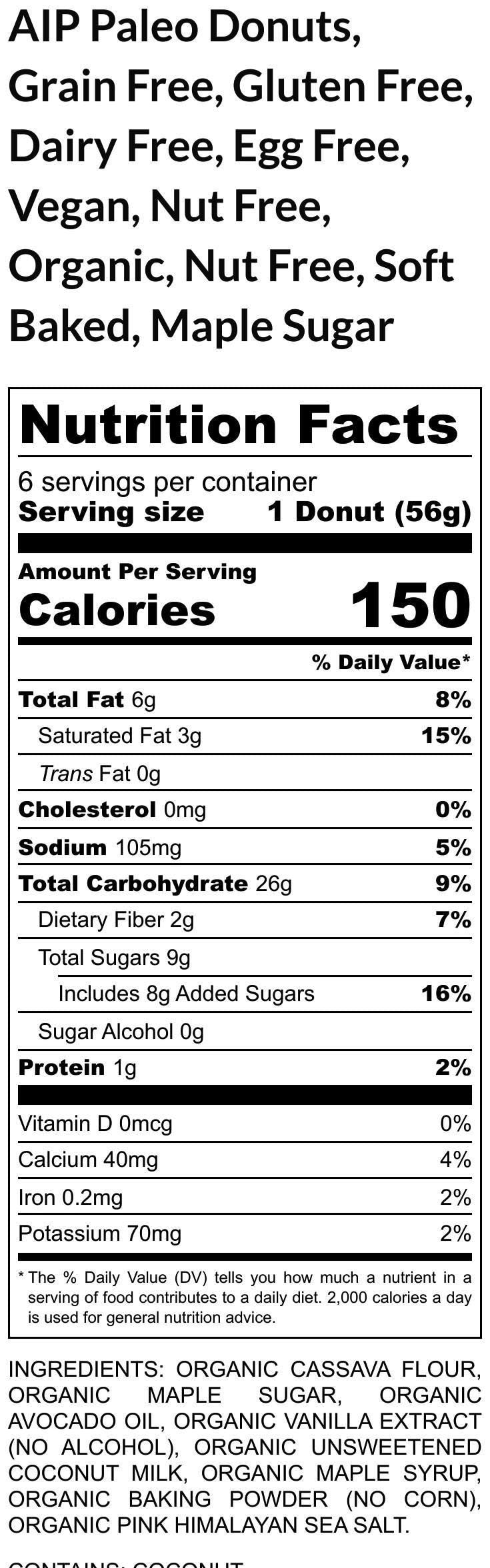 Soft-Baked AIP Paleo Donut, Grain Free, Gluten Free, Dairy Free Dessert, Allergy Friendly, Naturally Sweetened, Vegan, Low FODMAP, Low Sugar