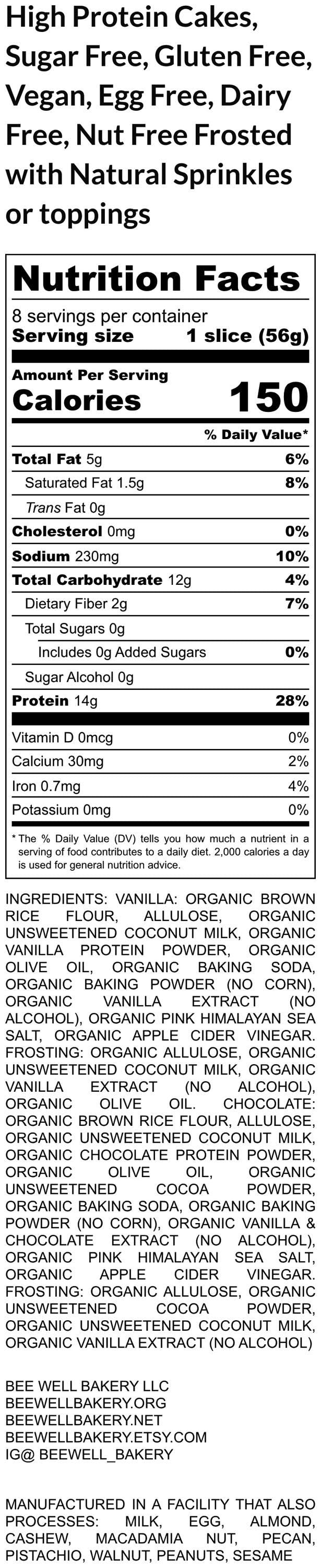 Gluten Free, High Protein Birthday Cake, Sugar Free, Individual 7 -inch, Dairy Free, Vegan, Nut Free, Vanilla or Chocolate, Valentine's Day