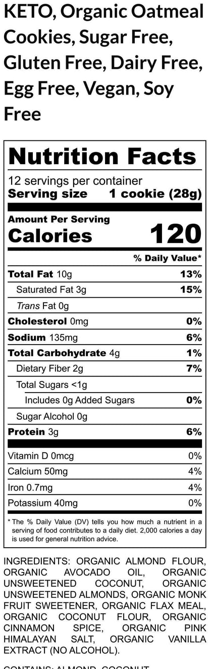 KETO, Oatmeal Cookies, No Erythritol, Gluten Free, Egg Free, Dairy Free, Vegan, Grain Free, Organic, Clean Eating, Weight loss, Low Carb