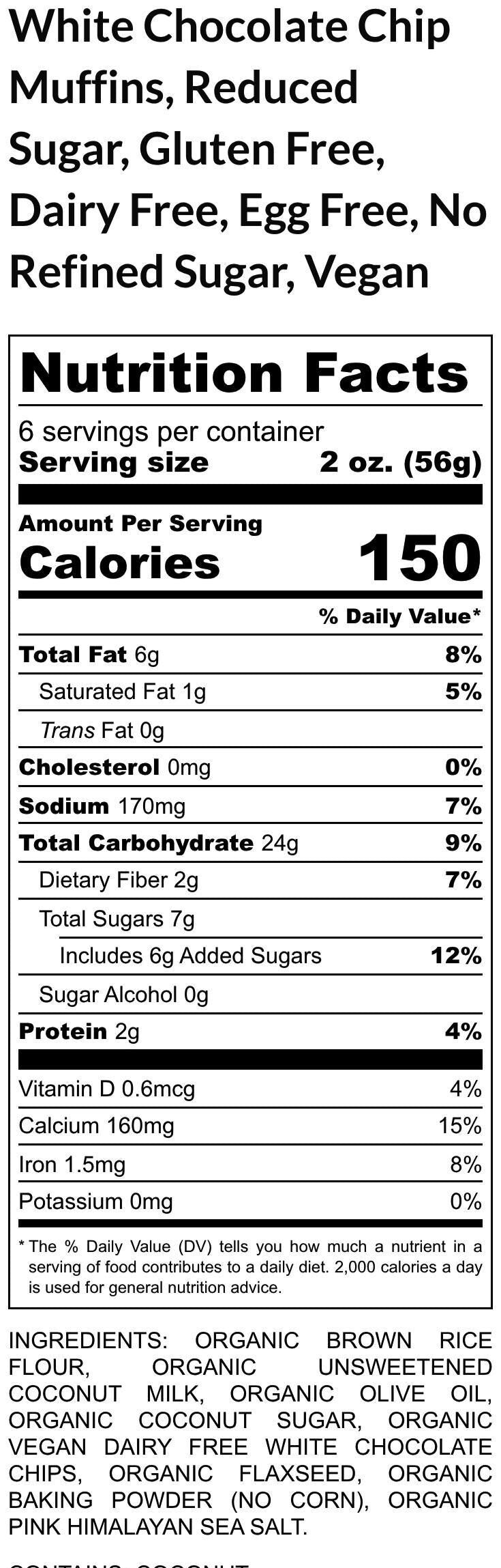 Gluten Free Muffins, White Chocolate Chip, Dairy Free, Vegan, Coconut Sugar, Nut Free snacks, reduced sugar breakfast, School Safe, portable