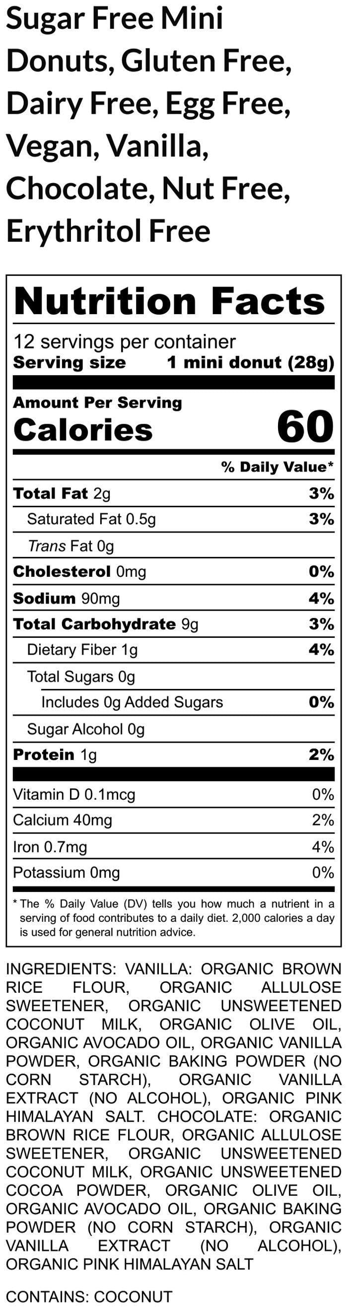 Gluten Free Mini Powdered Donuts, Sugar Free, Dairy Free, Vegan, Egg Free, Nut & Peanut Free, Vanilla, Chocolate, Valentine's Day Treats