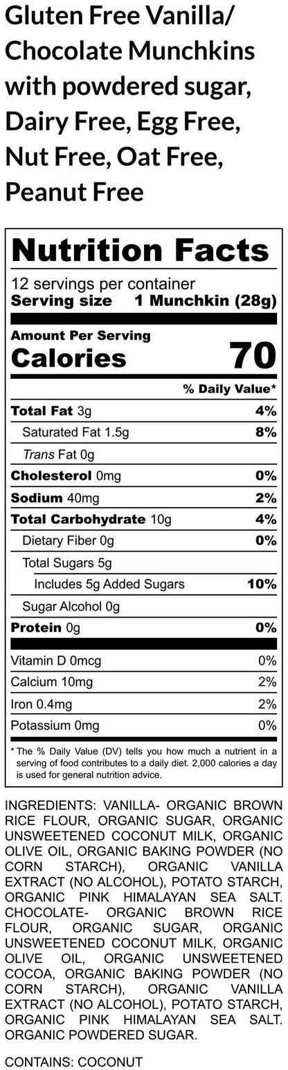 Gluten Free Munchkins, Dairy Free, Vegan, Chocolate, Vanilla, Cinnamon, Peanut Free, School Snack, Classroom Parties, Valentine's Day treats
