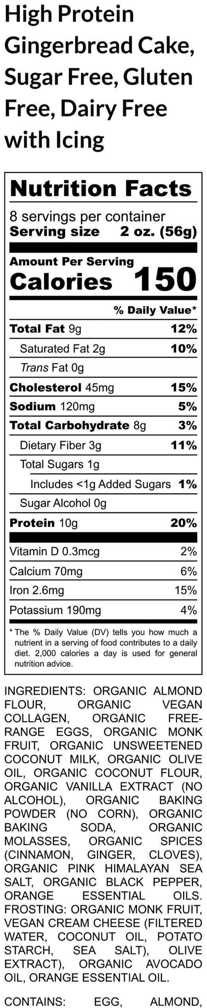 High Protein Gingerbread Cake, Sugar Free, Gluten Free, Dairy Free, Grain Free, Erythritol Free, Christmas Dessert, Fitness Gifts, Collagen