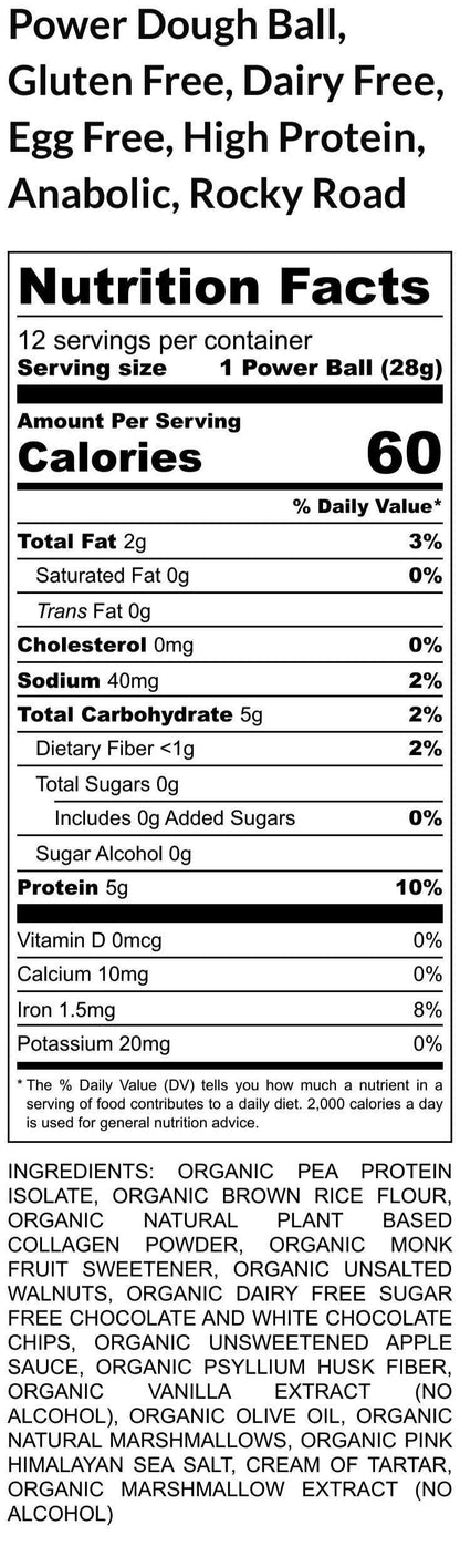 Gluten Free Protein Power Dough Balls, Rocky Road, Dairy Free, Vegan Pea Protein, Low Carb, Fitness snacks, Birthday Gifts, Clean Eating