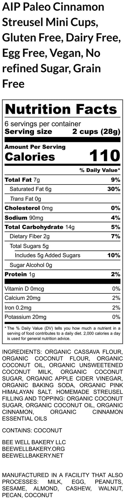 AIP Paleo Cinnamon Streusel Mini Cup, Gluten Free, Grain Free, Dairy Free, Vegan, Nut Free, AIP Protocol, Valentine Day Gift, Clean Eating