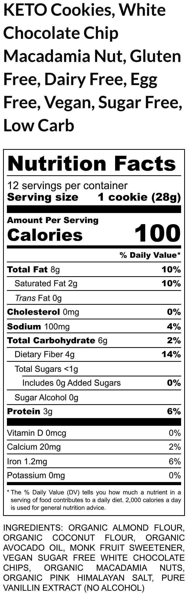 KETO Cookies, White Chocolate, Macadamia Nut, Gluten Free, Dairy Free, Egg Free, Vegan, Birthday, Sugar Free, Low calorie, Low carb, Gift