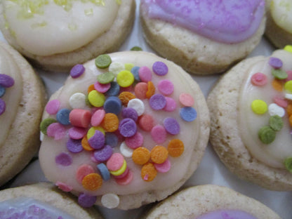 Gluten Free Iced Sugar Cookies, Button Size, Dairy Free, Vegan, Nut Free, Lemon, Smores, Birthday cake, Graduation Party, July 4th Dessert