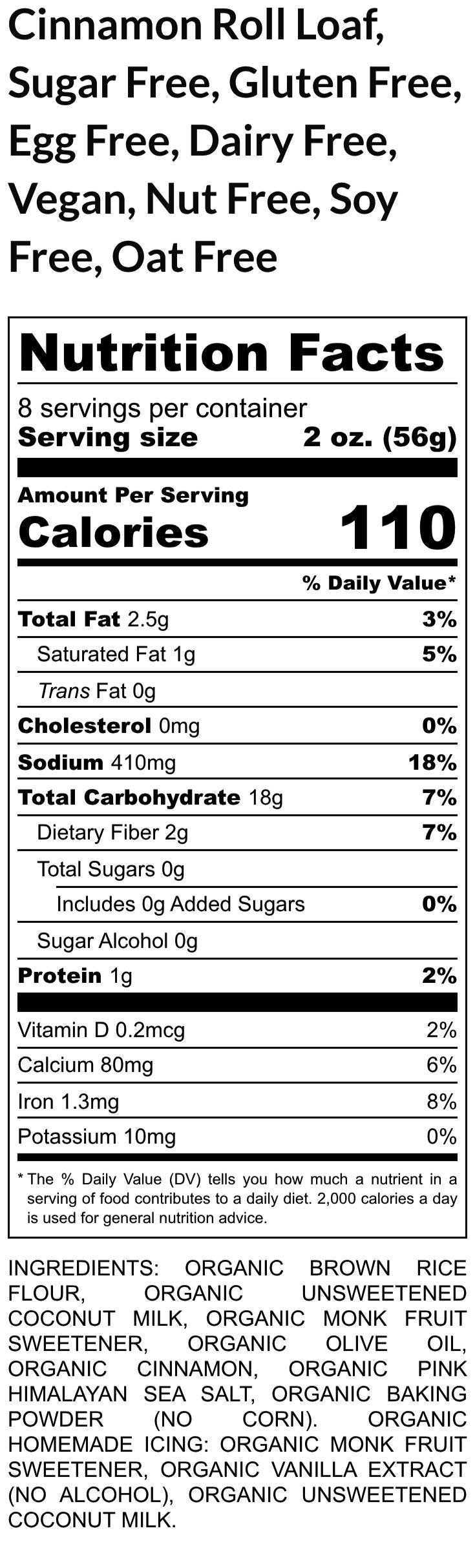 Gluten Free Cinnamon Roll Loaf, Sugar Free, Dairy Free, Vegan, Egg Free, Nut Free, New Years Breakfast Low Sugar Cinnamon Buns, Low Fat
