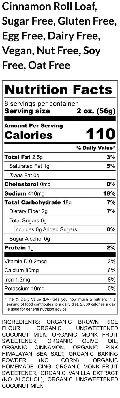 Gluten Free Cinnamon Roll Loaf, Sugar Free, Dairy Free, Vegan, Egg Free, Nut Free, New Years Breakfast Low Sugar Cinnamon Buns, Low Fat