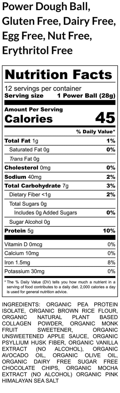 Gluten Free High Protein Power Dough Balls, Dairy Free, Vegan, Pea Protein, Nut Free, Low Carb snacks, Low Calorie, Sugar Free, Clean Eating