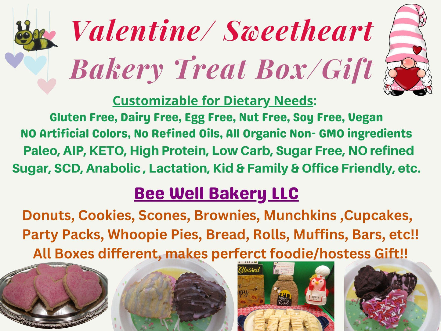 Bakery Box Sampler, Valentine's Day Customizable: Gluten Free, Dairy Free, Sugar Free, Vegan, Nut Free, Keto, AIP Paleo, High Protein, Gifts