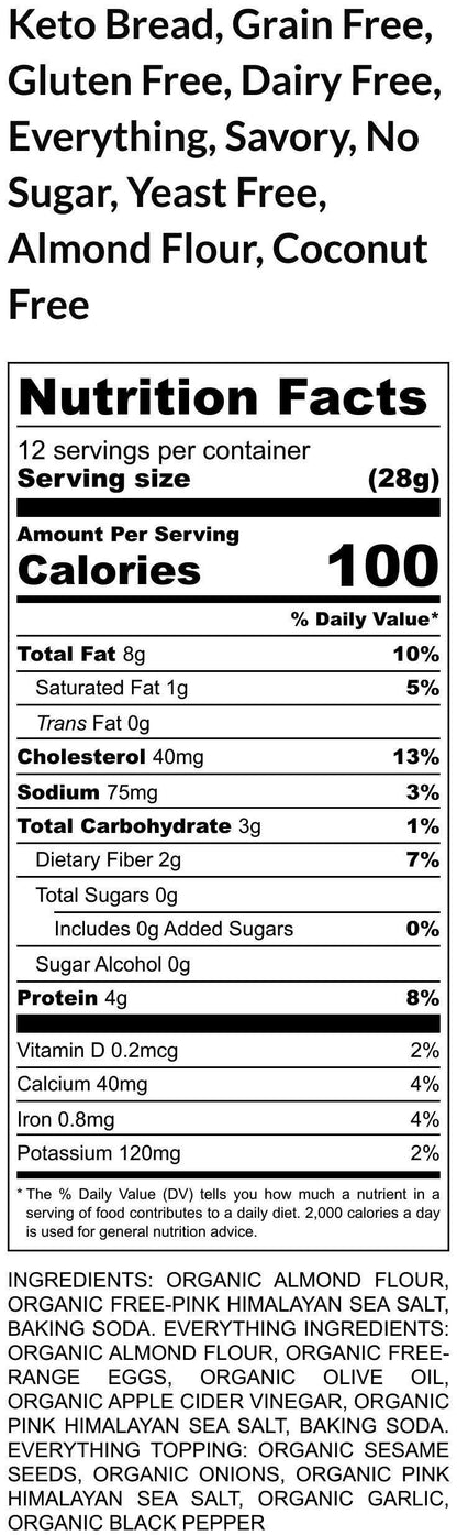 Gluten Free KETO Bread, Grain Free, Dairy Free, Low Carb, No Sugar, Yeast Free, Coconut Free, Preservative Free, Savory, Everything, Fitness