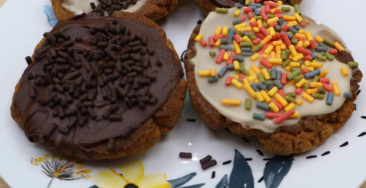 High Protein Sprinkled Cookies, Iced, Sugar Free, Vegan, Gluten Free, Dairy Free, Nut Free, Allergy Friendly, Fitness Gifts, Low Carb snack