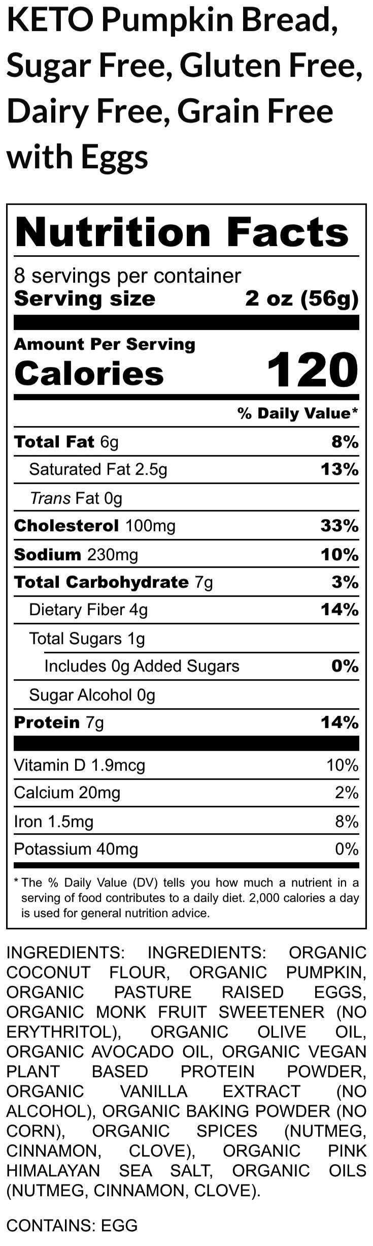 KETO Pumpkin Bread, Gluten Free, Dairy Free, Grain Free, Sugar Free, Lacto-Vegan, Erythritol Free, Low net Carb, Nut Free, Low calorie diet