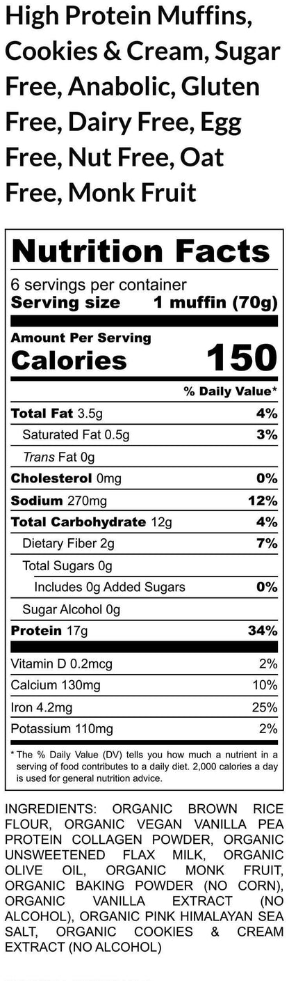 High Protein Muffins, Sugar Free, Gluten Free, Dairy Free, Vegan Collagen, Cookies & Cream, Easter Brunch, Clean eating, Anabolic Fitness