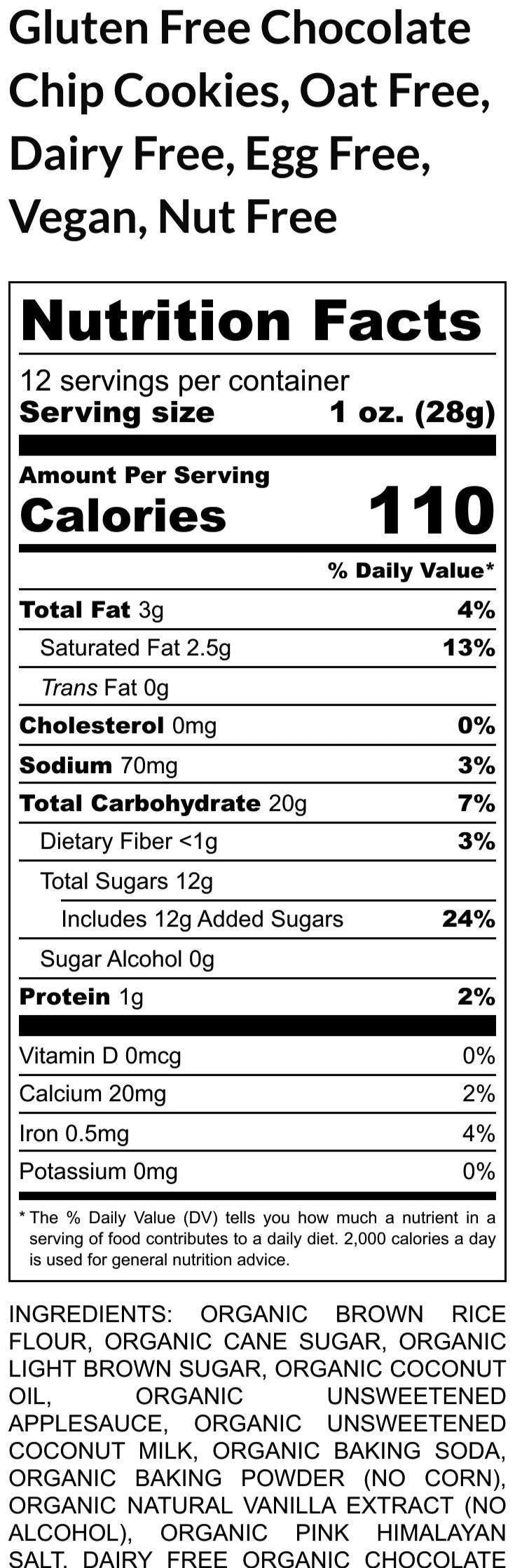 Chocolate Chip Cookie, Gluten Free, Egg Free, Dairy Free, Oat Free, Vegan, Nut Free, Birthday, Easter Gift, School Safe, No refined sugar