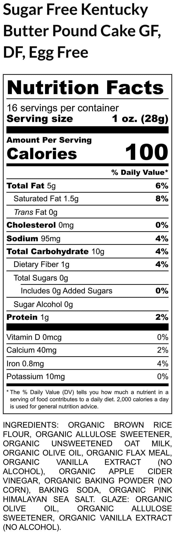 Sugar Free, Organic Kentucky Butter Pound Cake, Gluten Free, Dairy Free, Vegan, Low Carb, Allulose, Birthday Gifts, Easter dessert, Nut Free