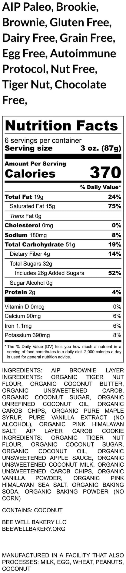 AIP Paleo, Brookie, Brownie, Gluten Free, Dairy Free, Grain Free, Egg Free, Autoimmune Protocol, Nut Free, Tiger Nut, Chocolate Free, Easter