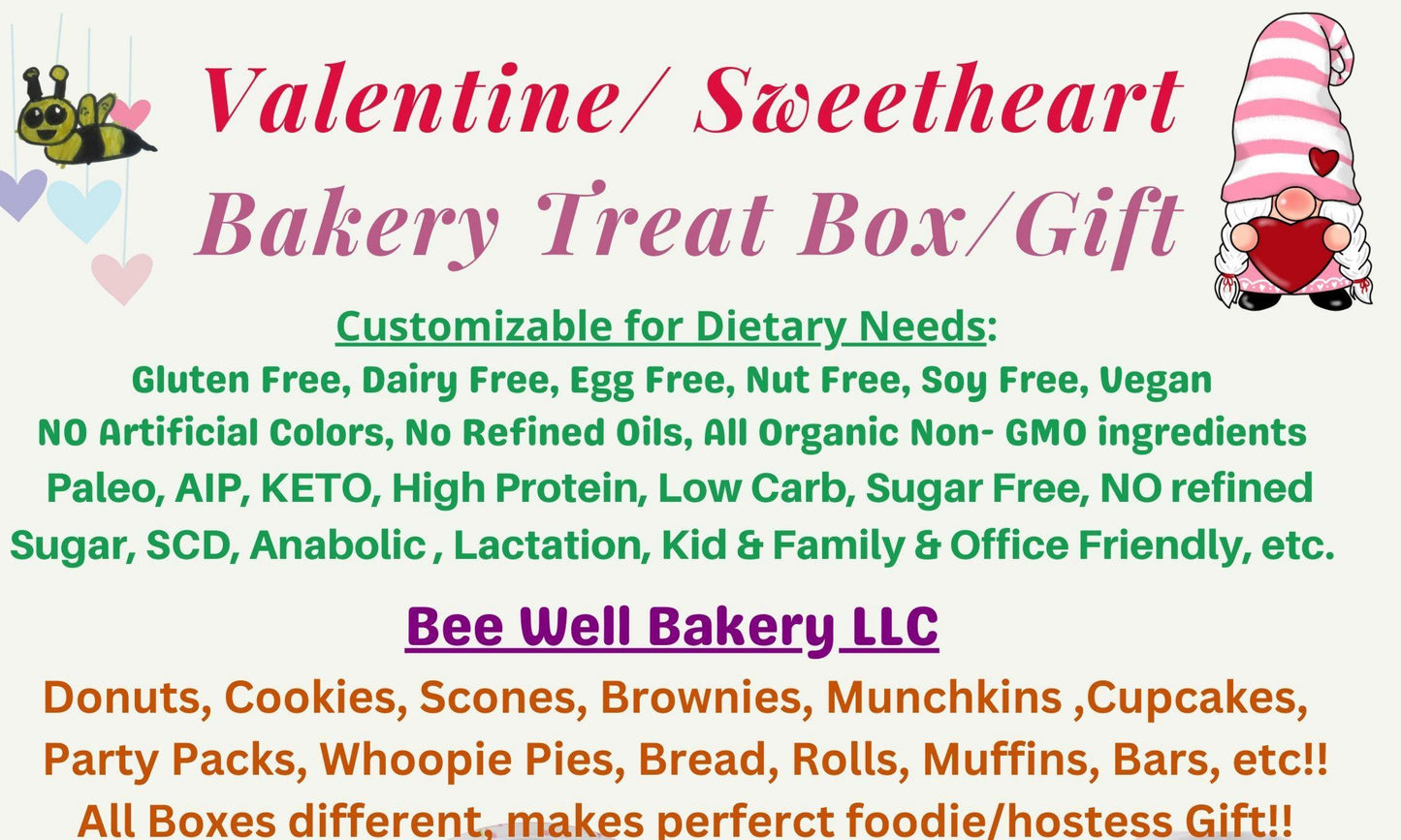 Gluten Free Bakery Box, Valentine's Day Gift, Dairy Free, Vegan, Sugar Free, Keto, AIP Paleo, High Protein, Cookies, Brownies, Love, Wedding